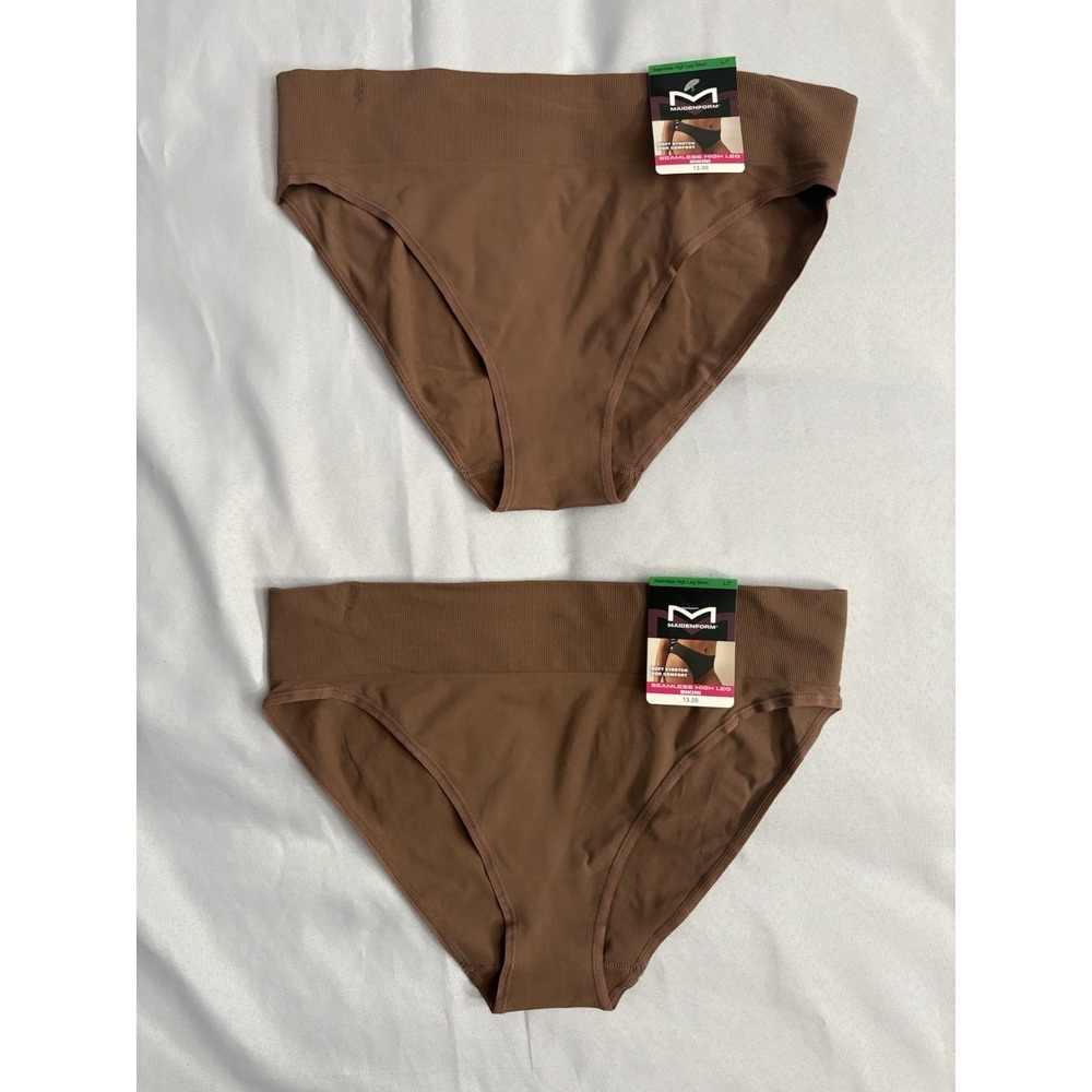 NEW Maidenform Seamless High Leg Bikini Brown Women's Size Large 2 Pair DM2317